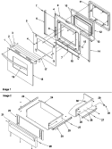 OVEN DOOR & STORAGE DRAWER Diagram and Parts List for ZRTSC8650E P1130654NE Amana Range