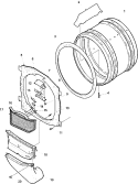 F Bulkhead, Air Duct, Seal and Cylinder Diagram and Parts List for LES10AW PLES10AW Amana Dryer