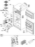 Door Hinges, Freezer Shelf Diagram and Parts List for TR525VW P1322701W W Amana Refrigerator