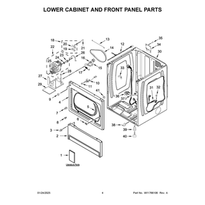 Lower Cabinet And Front Panel Parts Diagram and Parts List for MLE27PDFGW0  Maytag Dryer