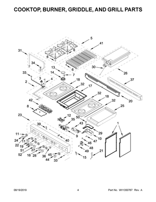Cooktop, Burner, Griddle, And Grill Parts Diagram and Parts List for JGRP748HL00  Maytag Range