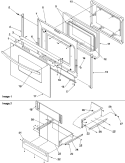 Oven Door and Storage Drawer Diagram and Parts List for ART6001L P1143450N L Amana Range