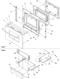Oven Door and Storage Drawer Diagram and Parts List for ZRTC8500WW P1143477NWW Amana Range