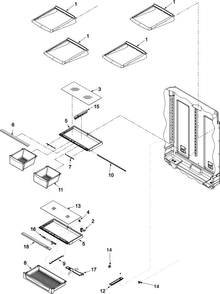 Refrigerator Shelving Diagram and Parts List for ABD2533DEB2  Amana Refrigerator