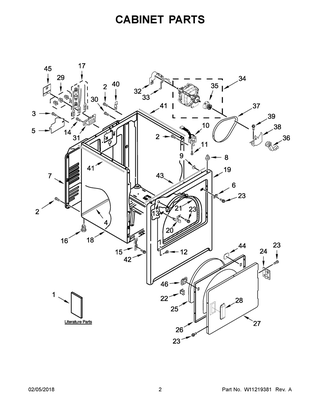 Cabinet Parts Diagram and Parts List for MEDC465HW0  Maytag Dryer