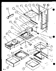 Refrigerator Shelving And Drawers Diagram and Parts List for BHK2-P1100602W  Amana Refrigerator