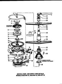 Motor, Pump, And Spray Arm Details 3 Diagram and Parts List for DUS-414-19  Maytag Dishwasher