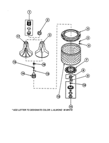 Agitator/drive Bell/washtub Diagram and Parts List for LW6153LB-PLW6153LBA  Amana Washer