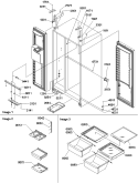 Refrigerator / Freezer Lights and Hinges Diagram and Parts List for SRDE522VW P1320304W W Amana Refrigerator