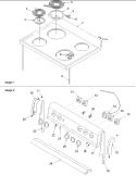 Main Top and Backguard Diagram and Parts List for ARR3400L P1143832N L Amana Range