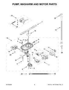 Pump, Washarm And Motor Parts Diagram and Parts List for JDPSG244PS1  Jenn-Air Dishwasher