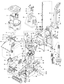 Mainhousing, Motor, Hose, Handle Diagram and Parts List for F5857-918  Hoover Carpet Cleaner