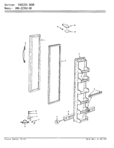 Freezer Door Diagram and Parts List for 22302A  Admiral Refrigerator