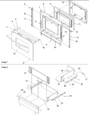 Oven Door and Storage Drawer Diagram and Parts List for ZRR6400CC P1143847NCC Amana Range