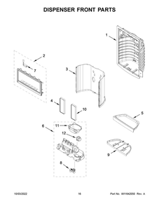 Dispenser Front Parts Diagram and Parts List for MFI2570FEZ13  Maytag Refrigerator