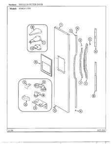 Freezer Outer Door Diagram and Parts List for HMG611390  Admiral Refrigerator