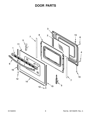 Door Parts Diagram and Parts List for 4KAER5500AW1  Maytag Range