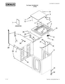 Top And Cabinet Parts Diagram and Parts List for CAW9244XQ1  Crosley Washer