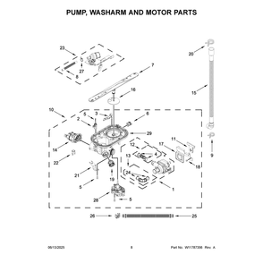 Pump, Washarm And Motor Parts Diagram and Parts List for MDFS3924RZ3  Maytag Dishwasher