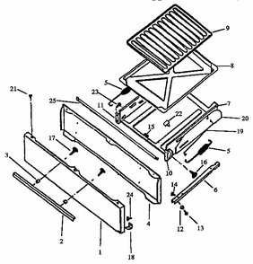 Broiler Components (hinged Panel) (gbk39aa/all) (gbl39aa/all) (gbl39fa/all) (gbp39aa/all) (sbk39aa/all) (sbl39aa/all) (sbl39fa/all) (sbp39aa/all) Diagram and Parts List for GBL39FA ALL Amana Range
