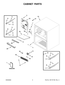 Cabinet Parts Diagram and Parts List for JUCFP242HM12  Jenn-Air Refrigerator