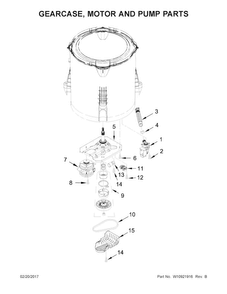 Gearcase, Motor And Pump Parts Diagram and Parts List for 4KMVWC215FW0  Maytag Washer