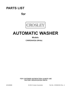 Cover Sheet Diagram and Parts List for CAW9244XQ4  Crosley Washer