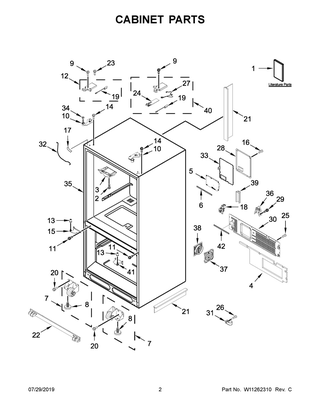 Cabinet Parts Diagram and Parts List for JFFCC72EFP02  Maytag Refrigerator