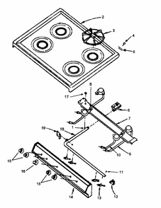 Top Burner Assy Diagram and Parts List for GBP24CB5-P1142739NL  Amana Range