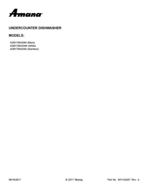 01 - Cover Sheet Diagram and Parts List for ADB1700ADS4  Amana Dishwasher