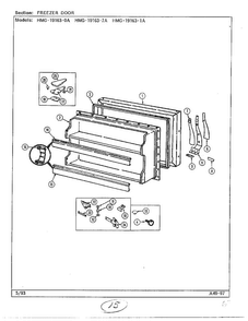 Freezer Door Diagram and Parts List for 19163-0A  Admiral Refrigerator