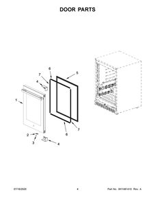 Door Parts Diagram and Parts List for JUBFL242HM01  Maytag Wine and Beverage Cooler