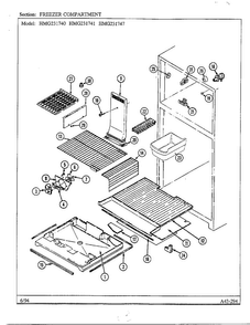 Freezer Compartment Diagram and Parts List for 231740  Admiral Refrigerator