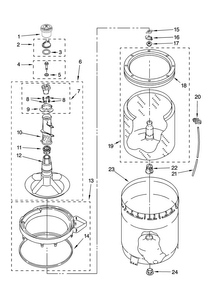 Agitator, Basket And Tub Parts Diagram and Parts List for NTW5400TQ2  Amana Washer