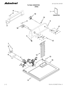 Top And Console Parts Diagram and Parts List for AED4675YQ0  Admiral Dryer