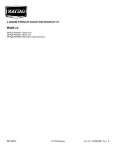 Cover Sheet Diagram and Parts List for MFX2876DRH01  Maytag Refrigerator