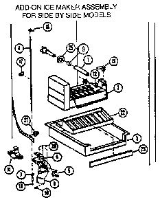Ice Maker Assembly Diagram and Parts List for SX25N-P1162704W  Amana Refrigerator