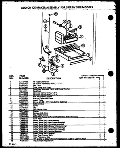 Add On Ice-Maker Assembly For Side By Side Models Diagram and Parts List for IC4N-P1110801W-SXS  Amana Refrigerator