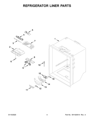 Refrigerator Liner Parts Diagram and Parts List for MBF2258FEZ04  Maytag Refrigerator