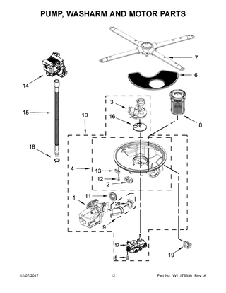 Pump, Washarm And Motor Parts Diagram and Parts List for JDTSS244GS0  Maytag Dishwasher