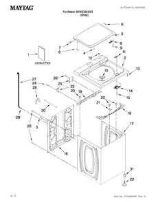 Top And Cabinet Parts Diagram and Parts List for MVWC200XW2  Maytag Washer