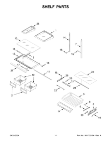 Shelf Parts Diagram and Parts List for MFI2570FEZ16  Maytag Refrigerator