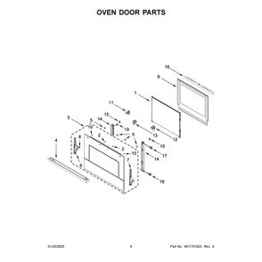 Oven Door Parts Diagram and Parts List for JOECC530RM00  Jenn-Air Microwave Oven Combo