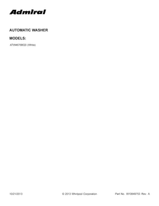 Cover Sheet Diagram and Parts List for ATW4676BQ0  Admiral Washer