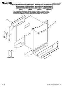 Door And Panel Parts Diagram and Parts List for MDBH955AWS40  Maytag Dishwasher