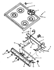 Main Top Assy Diagram and Parts List for SBP22AA0-P1142916NW  Amana Range