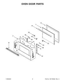 Oven Door Parts Diagram and Parts List for JJW2430LM01  Jenn-Air Wall Oven