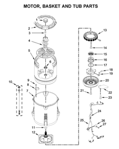 Motor, Basket And Tub Parts Diagram and Parts List for MVWB766FW2  Maytag Washer