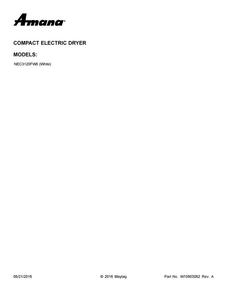Cover Sheet Diagram and Parts List for NEC3120FW0  Amana Dryer