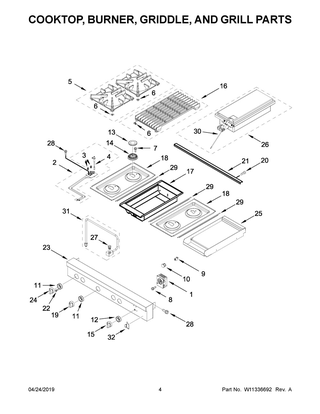 Cooktop, Burner, Griddle, And Grill Parts Diagram and Parts List for JGCP748HL00  Maytag Cooktop